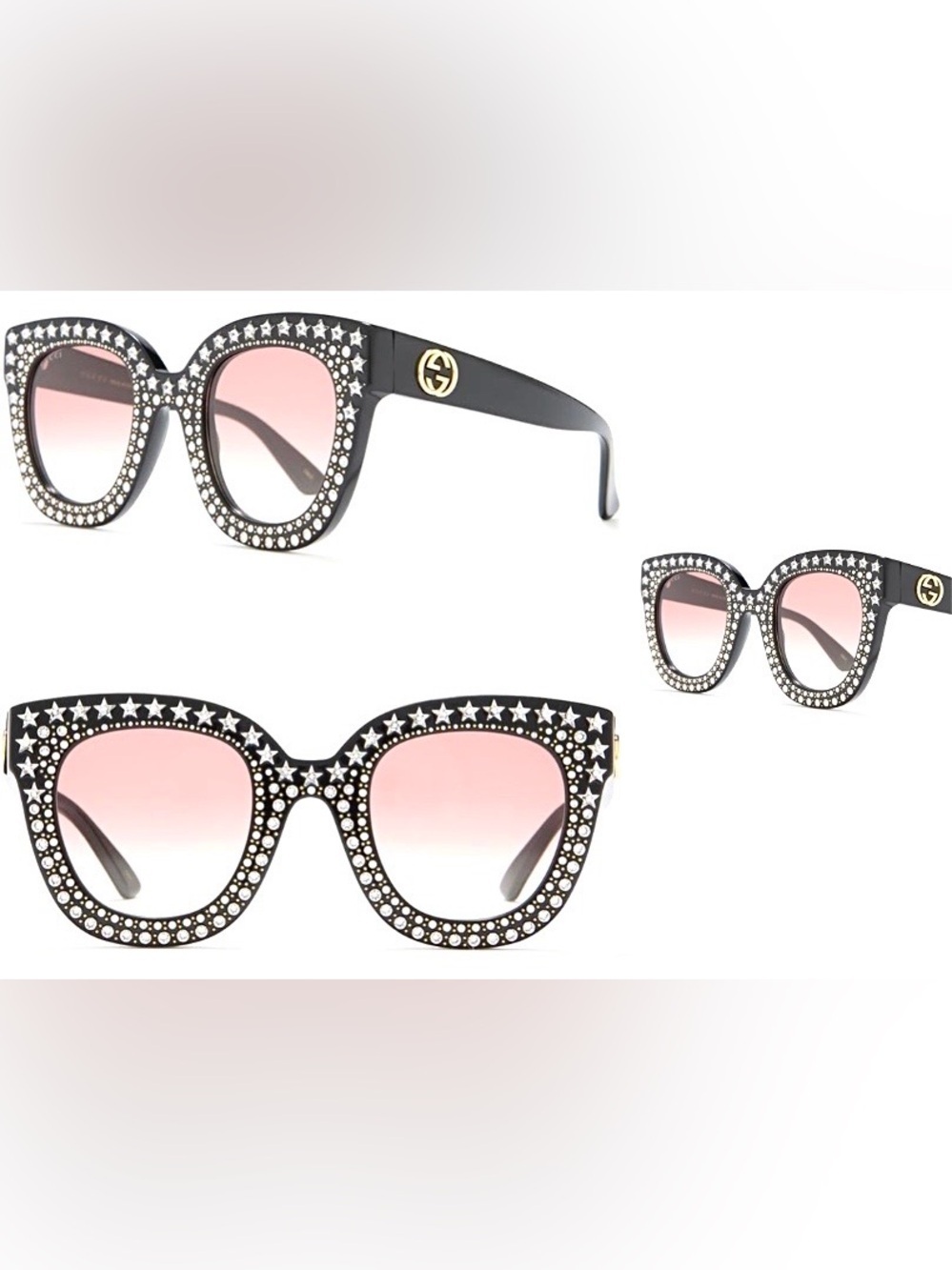 Gucci Hollywood Forever Crystal Star Studded Sunglasses Black Pink Rare